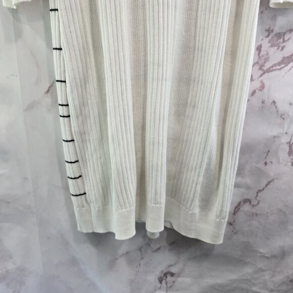 Cabi Cardigan Womens Medium White Striped Sweater Dashes Duster Long 5638 - Picture 9 of 11